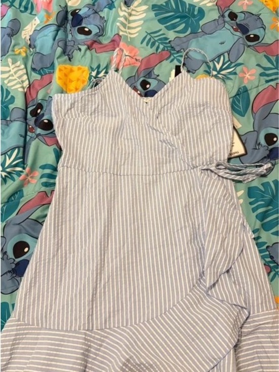 None Dresses & Skirts - Light Blue Striped Midi Skirt with Wrap Detail